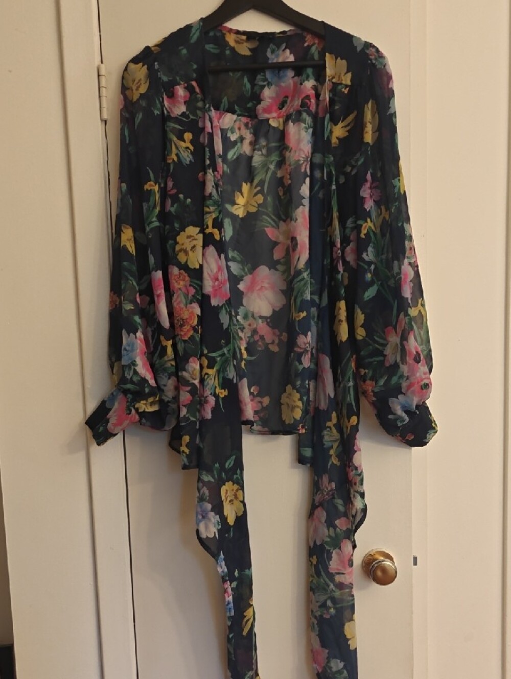 Buffalo David Bitton Navy Floral V-Neck Wrap Around Blouse - Picture 5 of 5